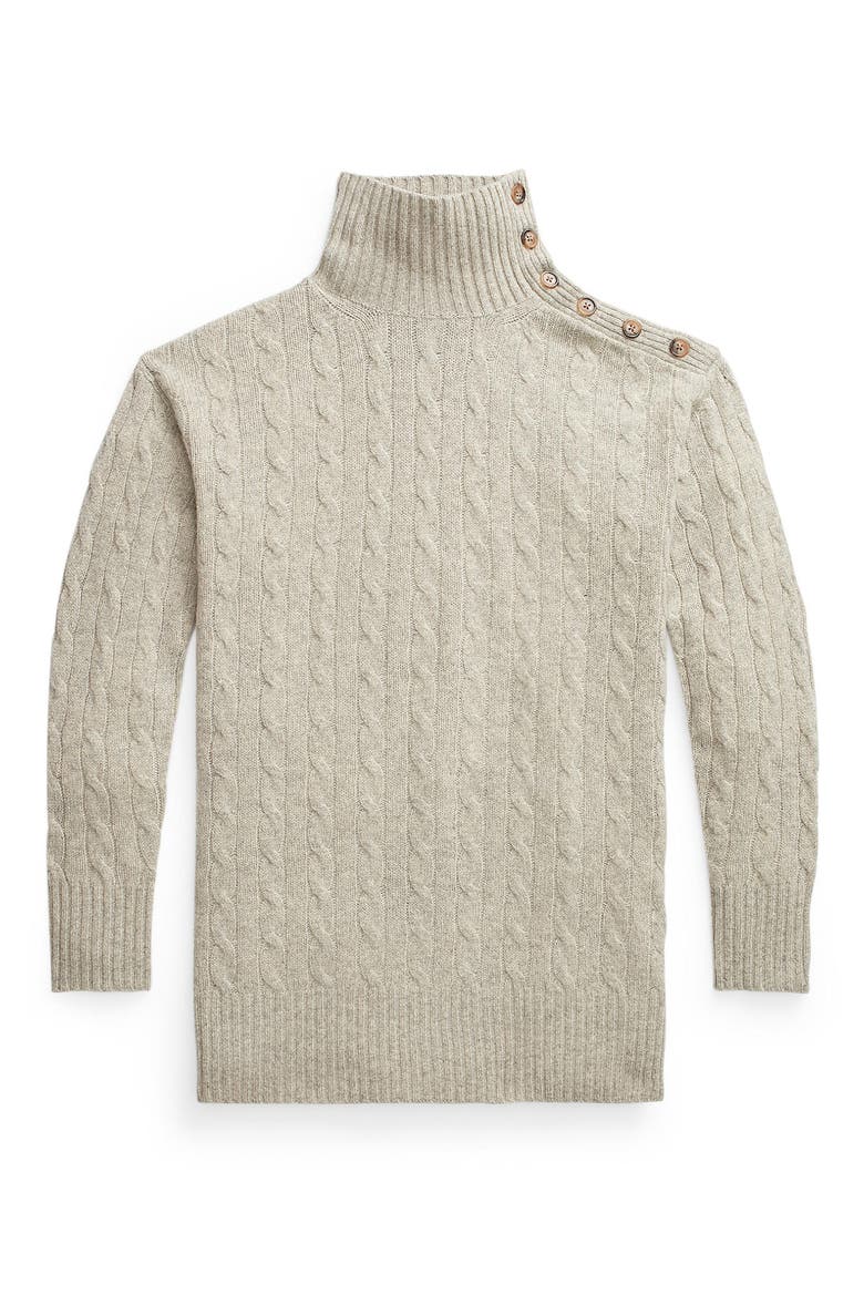 Cable Shoulder Button Convertible Turtleneck Sweater, Alternate, color, LIGHT VINTAGE HEATHER