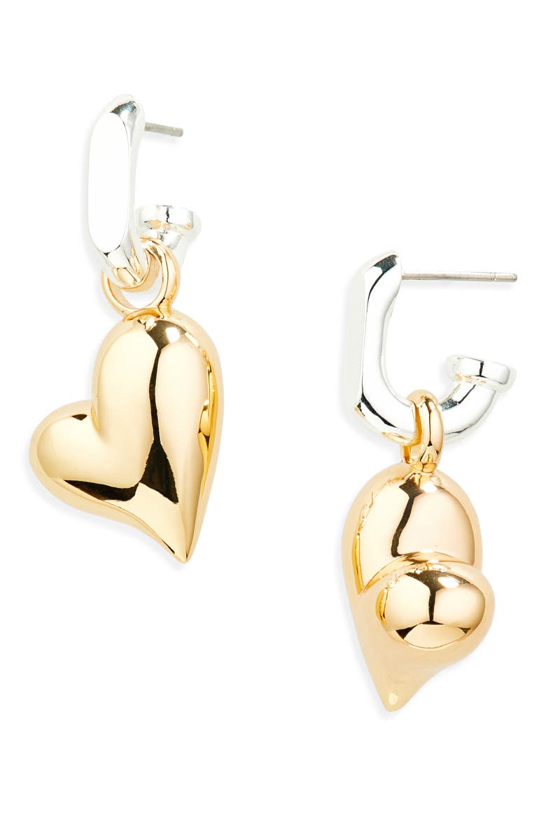 Puffy Heart Drop Huggie Hoop Earrings, Main, color, TWO-TONE