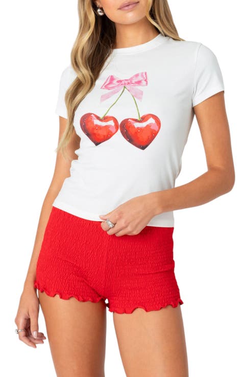Cherry Heart Stretch Cotton Graphic T-Shirt