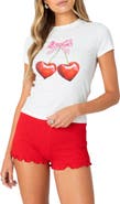 EDIKTED Cherry Heart Stretch Cotton Graphic T-Shirt