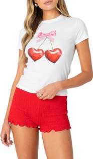EDIKTED Cherry Heart Stretch Cotton Graphic T-Shirt
