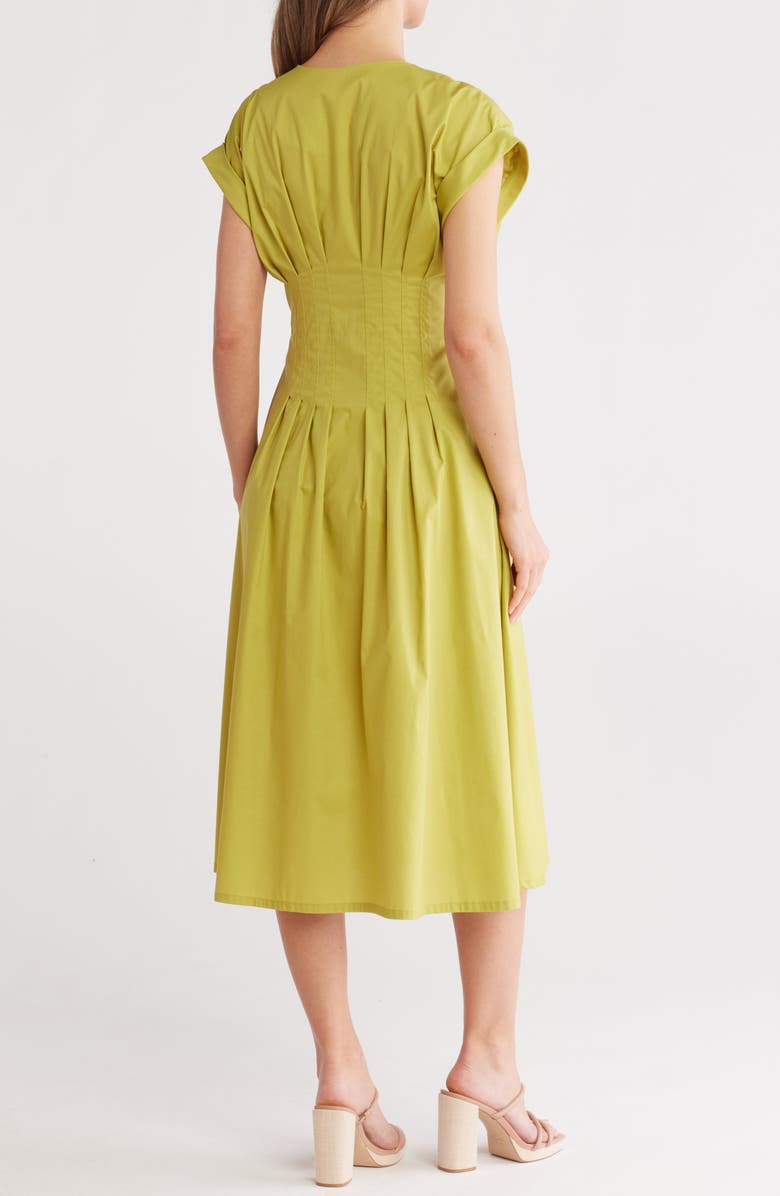 Calvin Klein Short Sleeve Button Front Cotton Blend Midi Dress, Alternate, color,