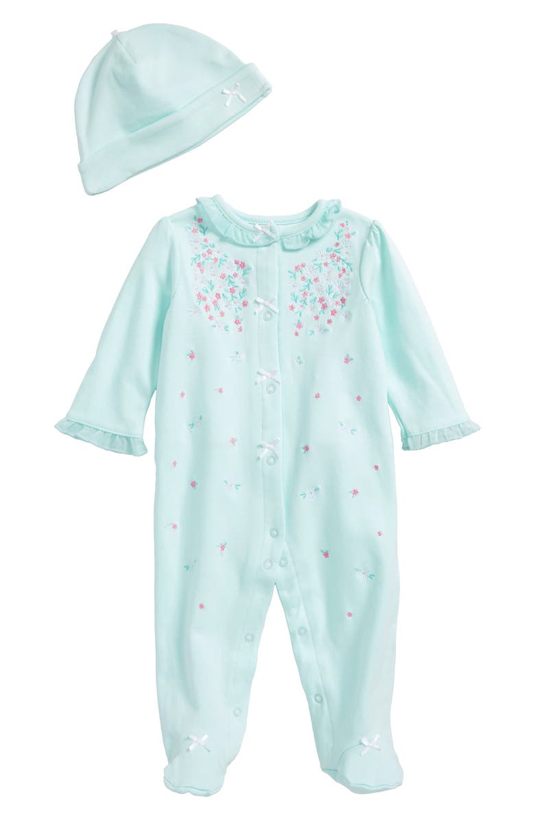 Little Me Sweet Flower Footie & Hat Set, Main, color,