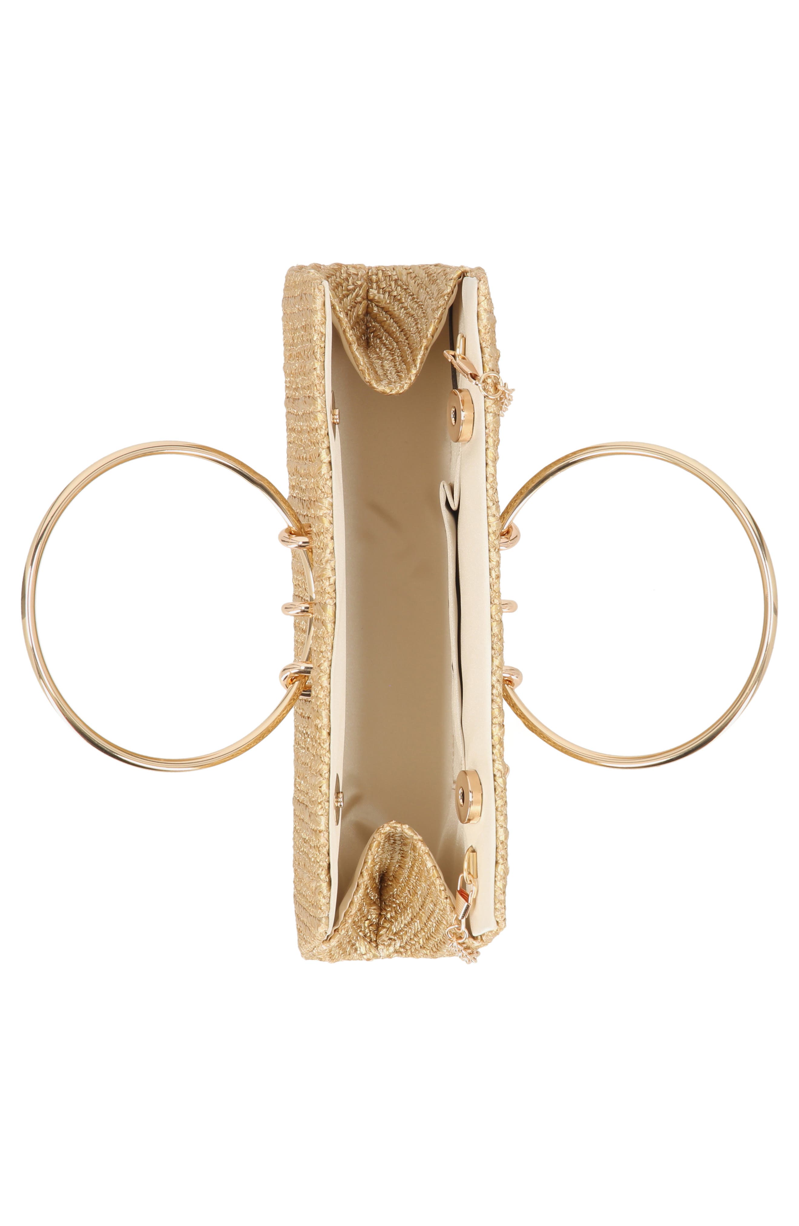Jessica McClintock Lottie Ring Top Handle Clutch, Alternate, color, Light Gold Metallic