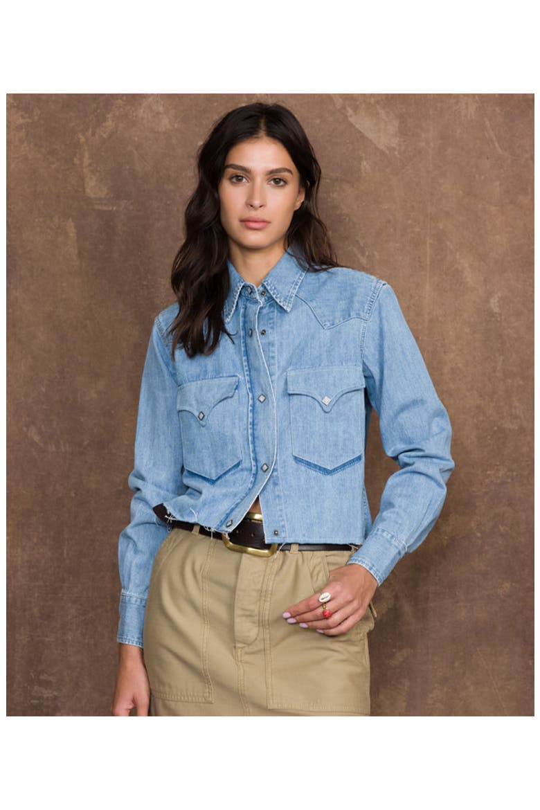 Caracas Bleach Wash Denim Shirt, Alternate, color, PALE BLUE
