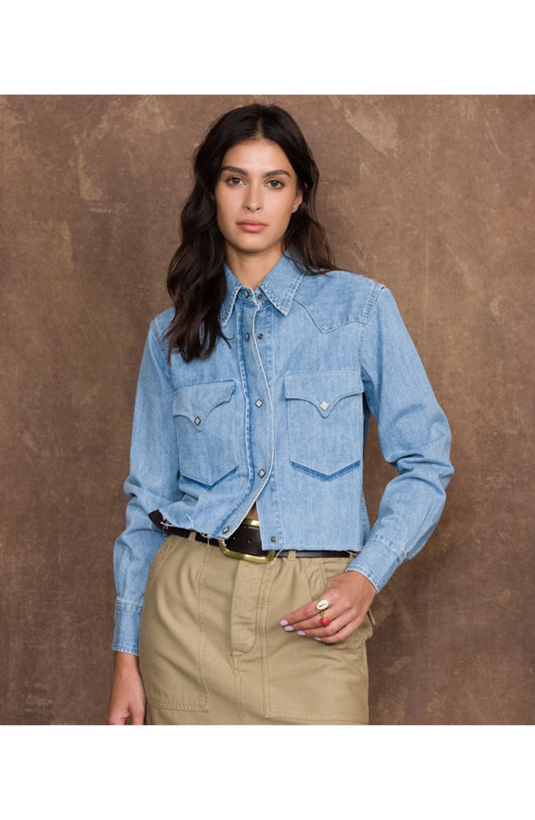 Fortela Caracas Bleach Wash Denim Shirt, Alternate, color, Pale Blue