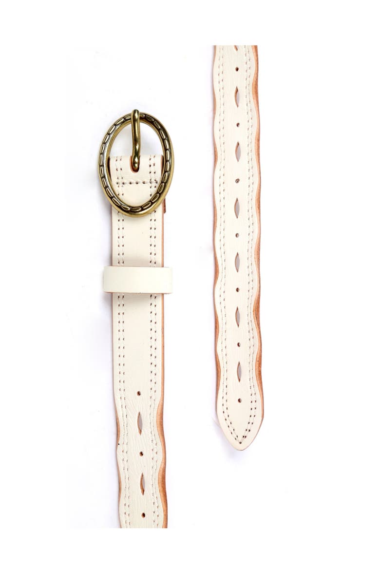 Vintage Genuine Leather Perforated Classic Detail Belt, Alternate, color, White