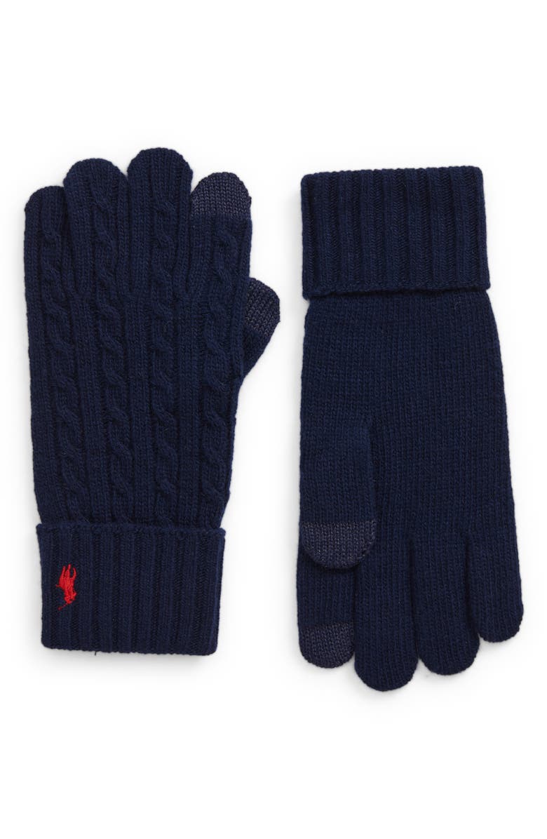 Polo Ralph Lauren Cable Merino Wool Blend Gloves, Main, color, Newport Navy