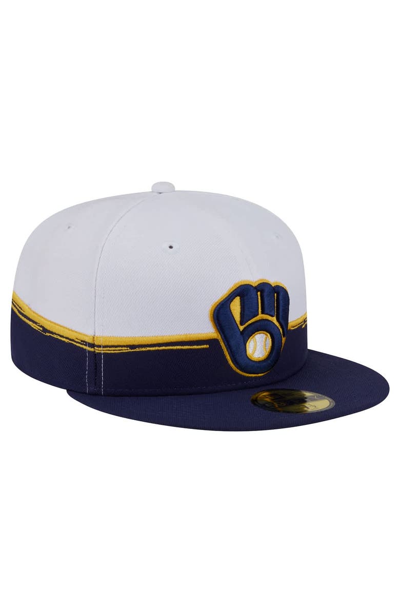 New Era Men's New Era Navy/White Milwaukee Brewers Paint Stroke 59FIFTY Fitted Hat, Alternate, color, Navy