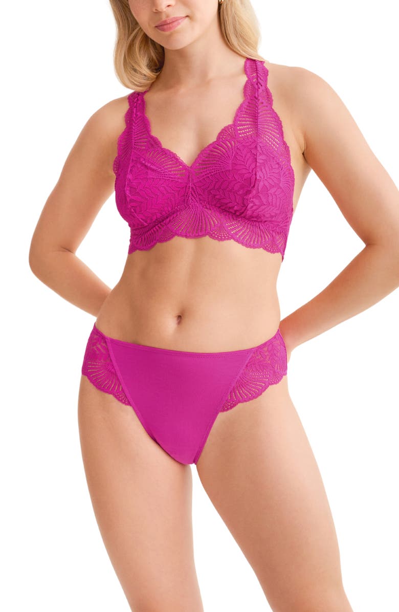 Fleur't Belle Epoque Racerback Lace & Microfiber Bralette, Alternate, color, Passion Fruit