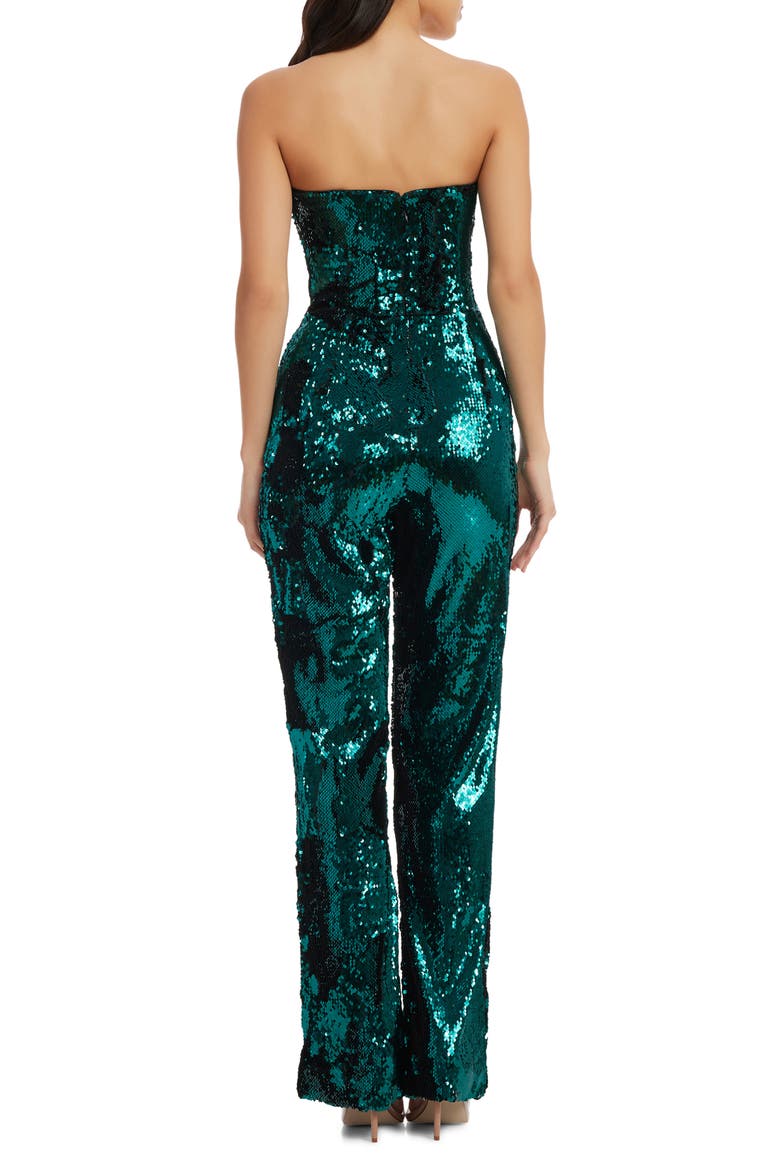 Andy Sequin Strapless Jumpsuit, Alternate, color, DEEP EMERALD