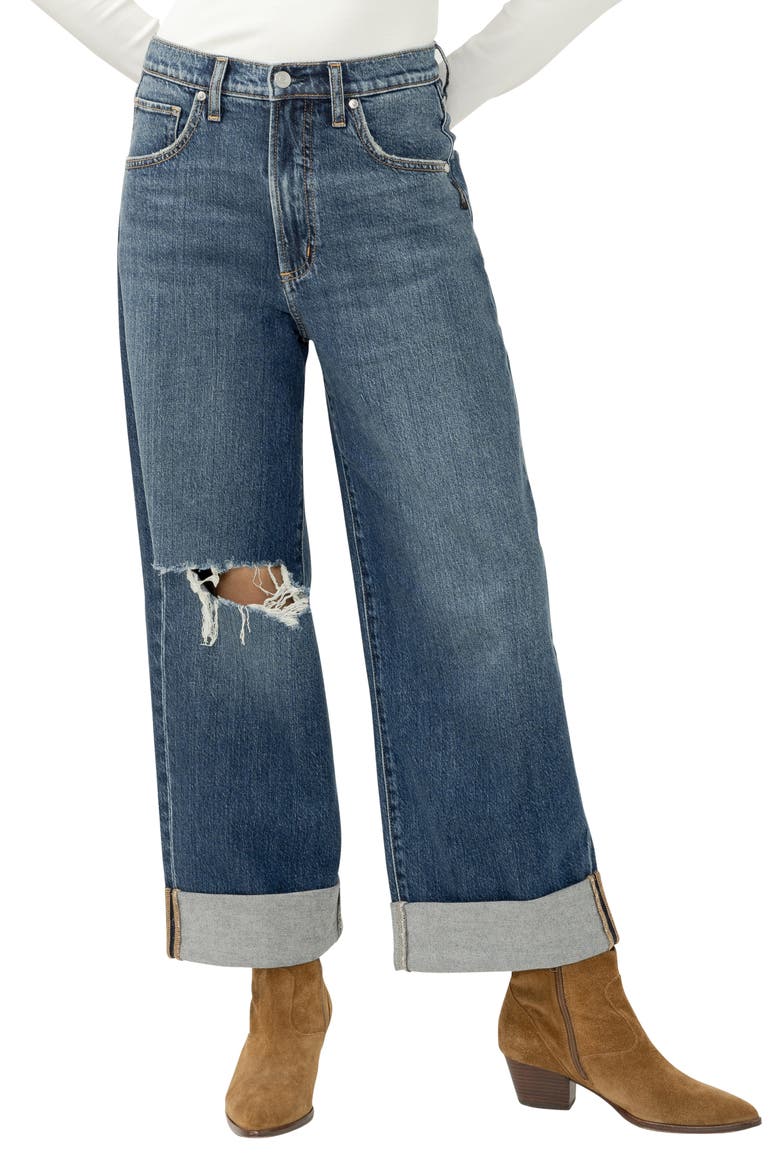 Be Easy Ripped High Waist Crop Wide Leg Jeans, Main, color, THELMA