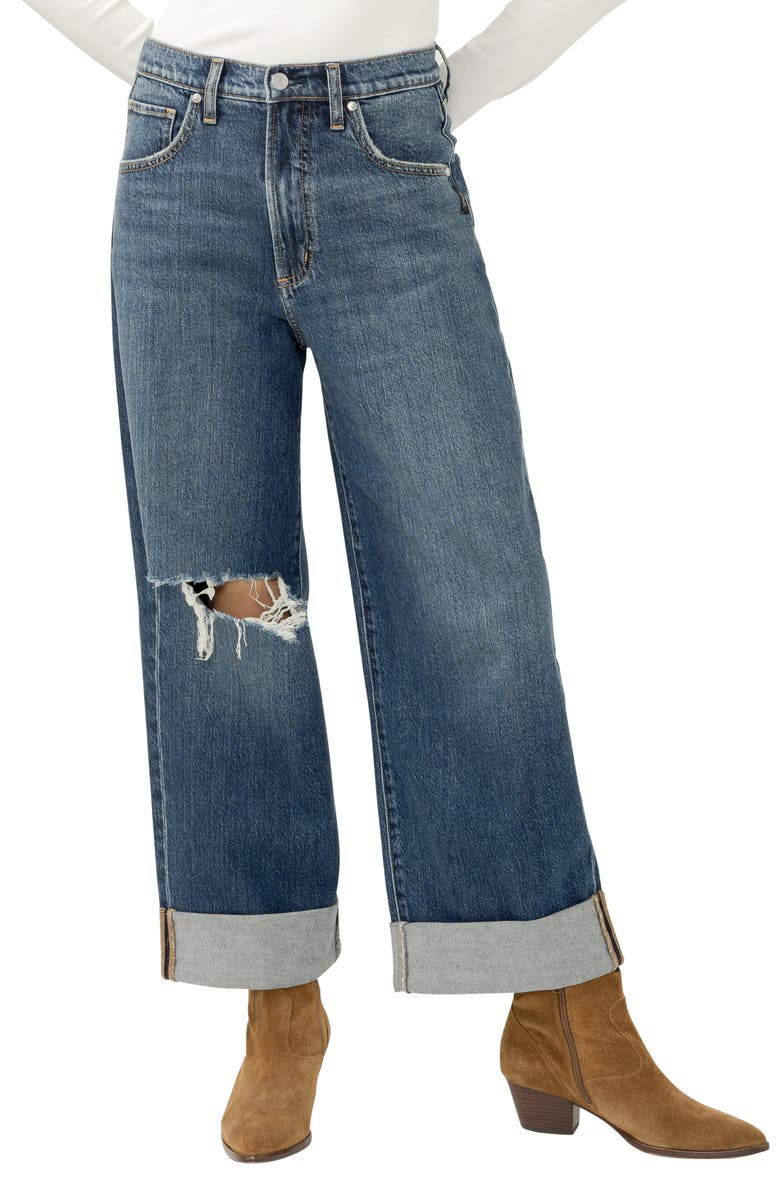 Silver Jeans Co. Be Easy Ripped High Waist Crop Wide Leg Jeans, Main, color, Thelma