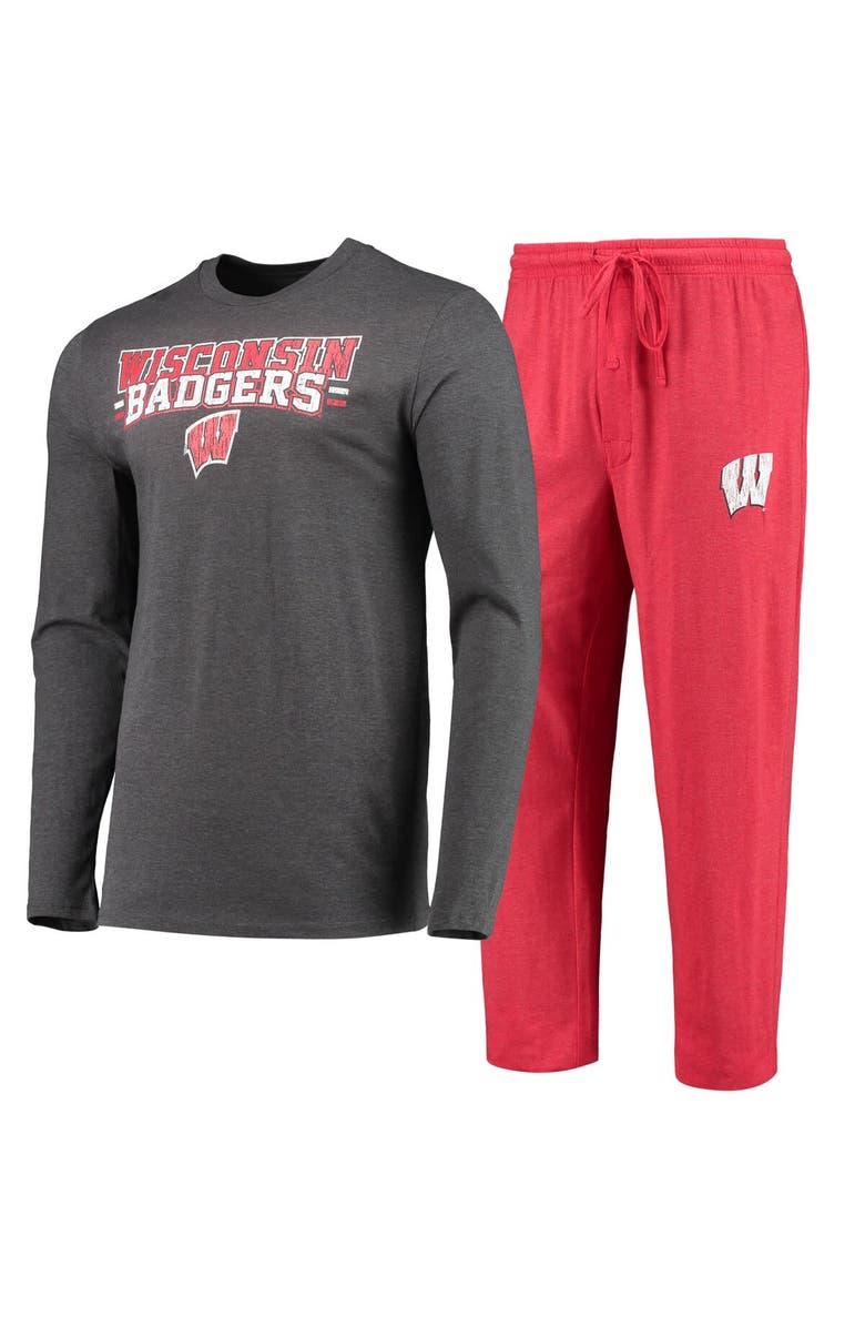 CONCEPTS SPORT Men's Concepts Sport Red/Heathered Charcoal Wisconsin Badgers Meter Long Sleeve T-Shirt & Pants Sleep Set, Alternate, color, Red