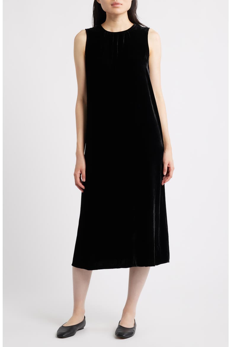Sleeveless Velvet Midi Dress, Main, color, BLACK