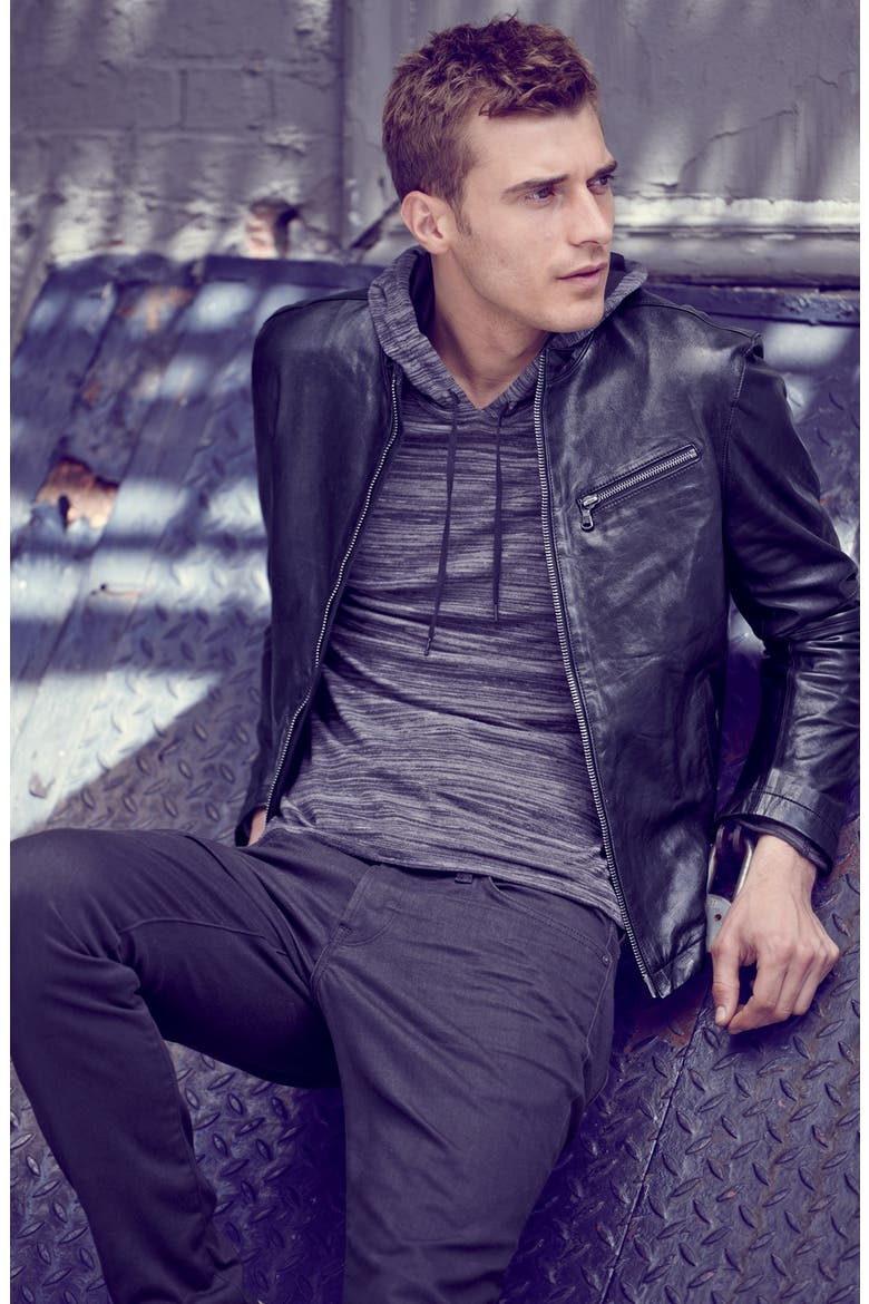 Leather Moto Jacket, Alternate, color, BLACK