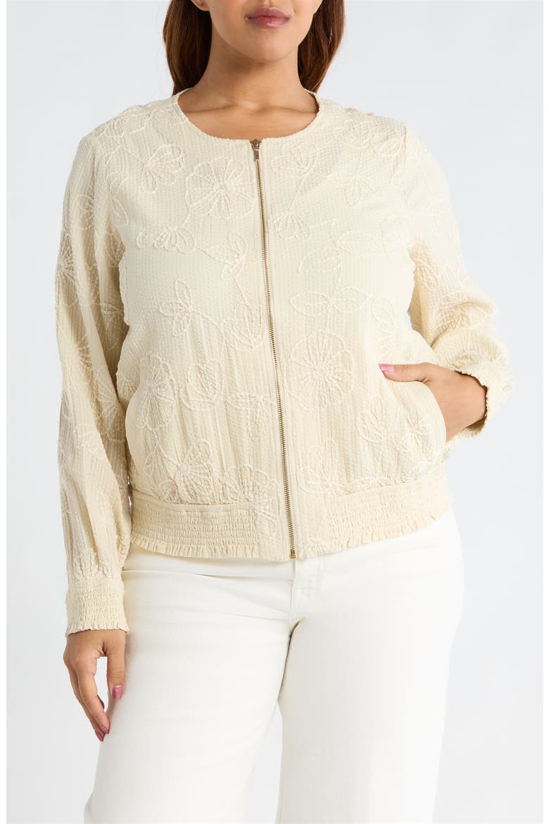 Floral Appliqué Cotton Jacket, Alternate, color, PALE SAND STRIPE