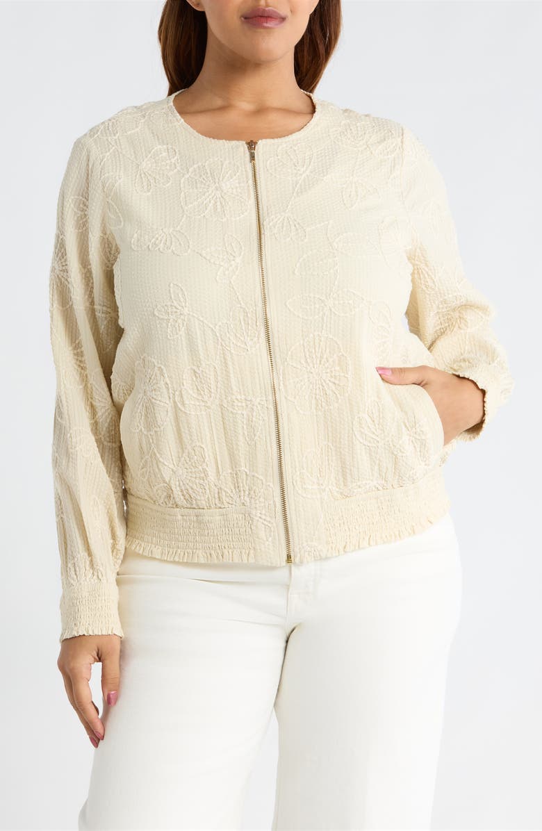 Liverpool Los Angeles Floral Appliqué Cotton Jacket, Alternate, color, Pale Sand Stripe