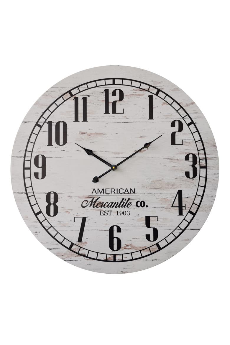 Round Distressed Wall Clock, Main, color, White