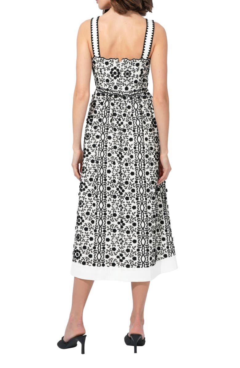 Adelyn Rae Cyrus Floral Embroidered Cotton Fit & Flare Dress, Alternate, color, Ivory/ Black
