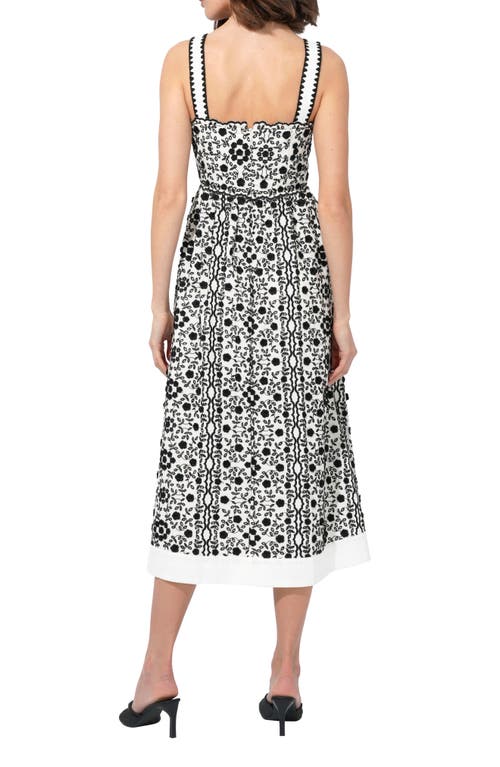 Adelyn Rae Cyrus Floral Embroidered Cotton Fit & Flare Dress In Ivory/black