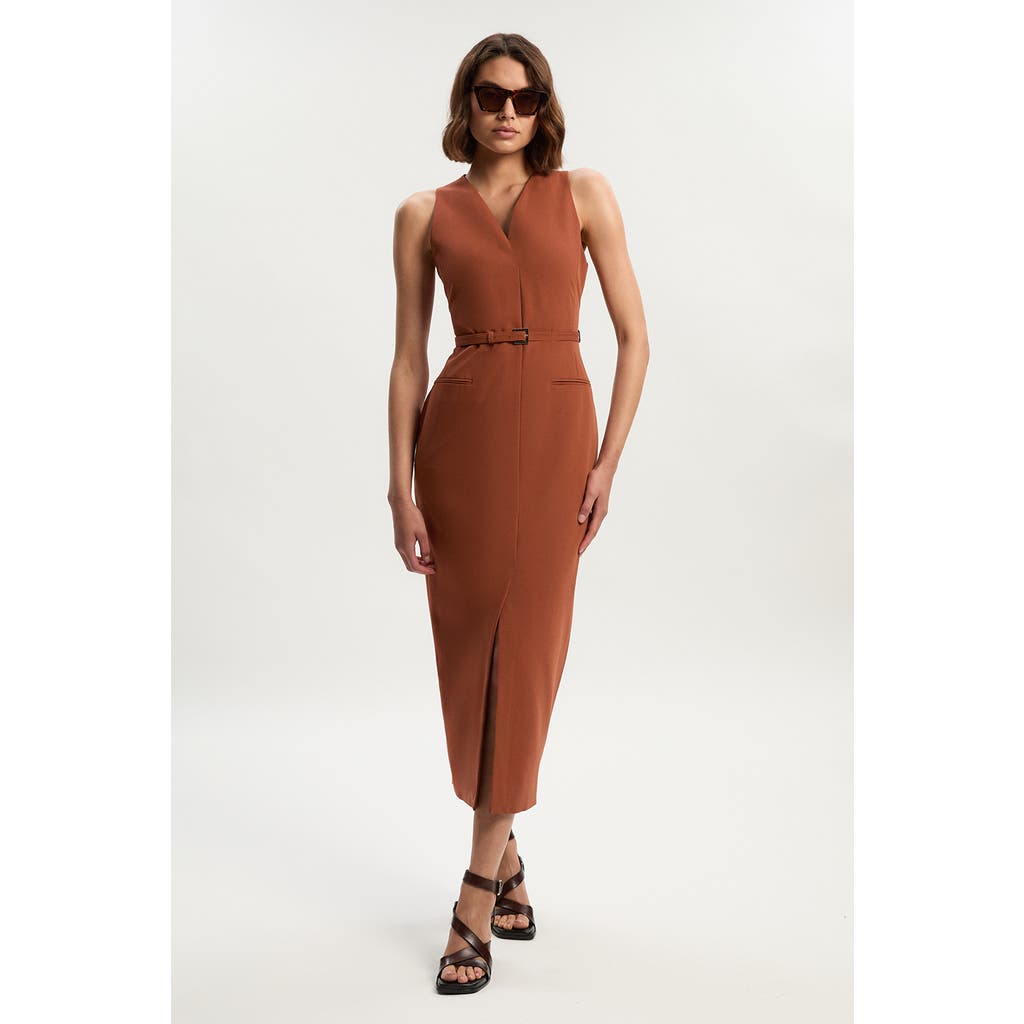 Karen Millen Belted Pencil Maxi Dress In Brown
