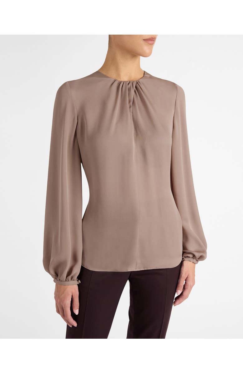 Santorelli Elena Long Sleeve Twist Neckline Blouse in Silk Charmeuse, Main, color, Dusty Mauve