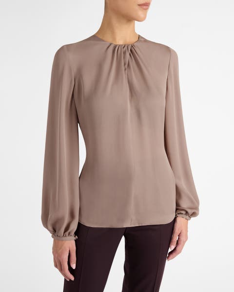 Elena Long Sleeve Twist Neckline Blouse in Silk Charmeuse