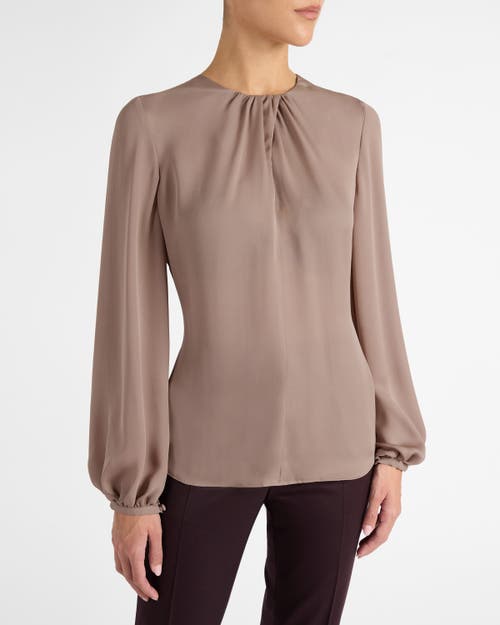 Santorelli Elena Long Sleeve Twist Neckline Blouse In Neutral