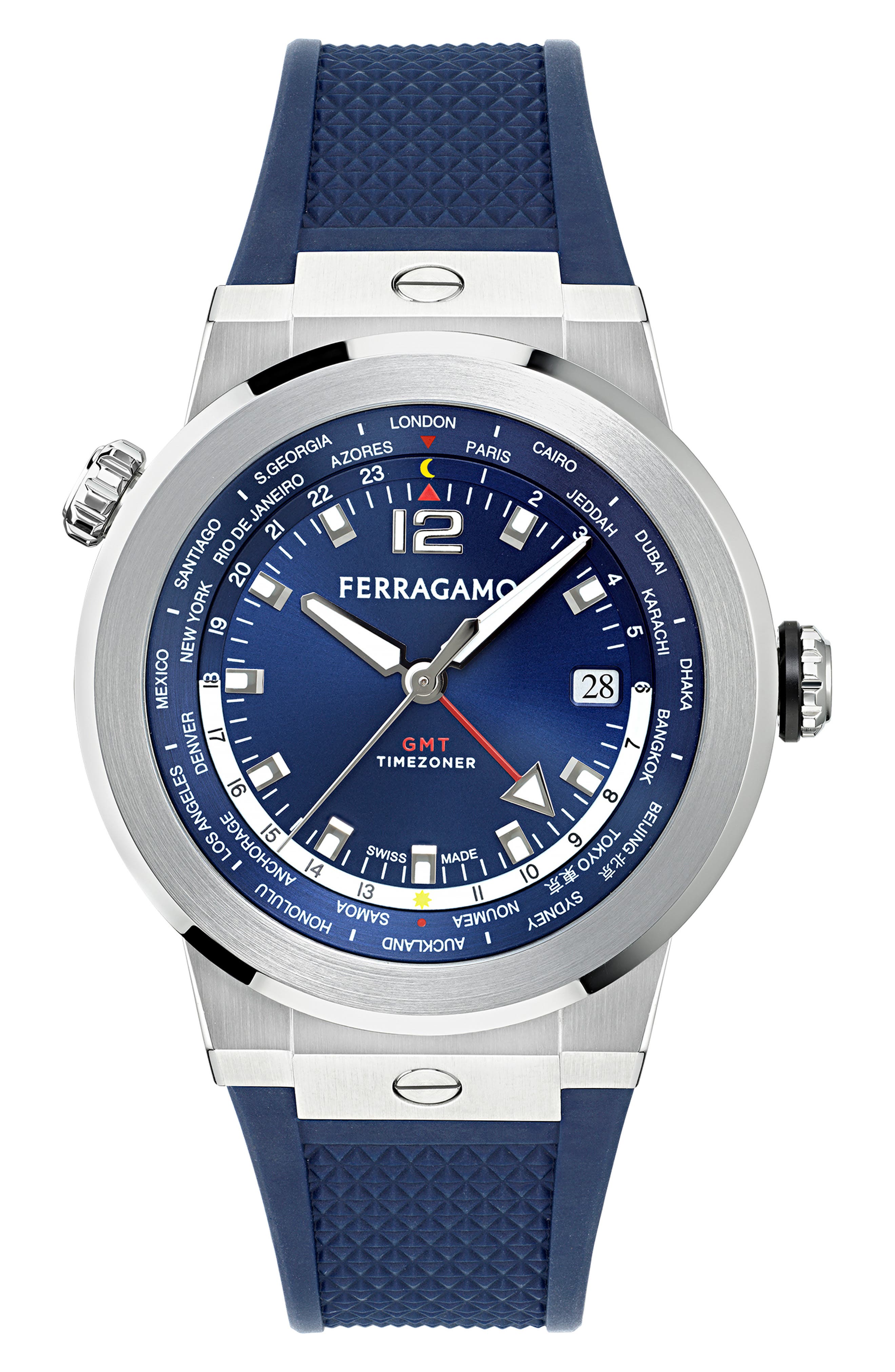 F-80 GMT Worldtime Silicone Strap Watch, 43mm