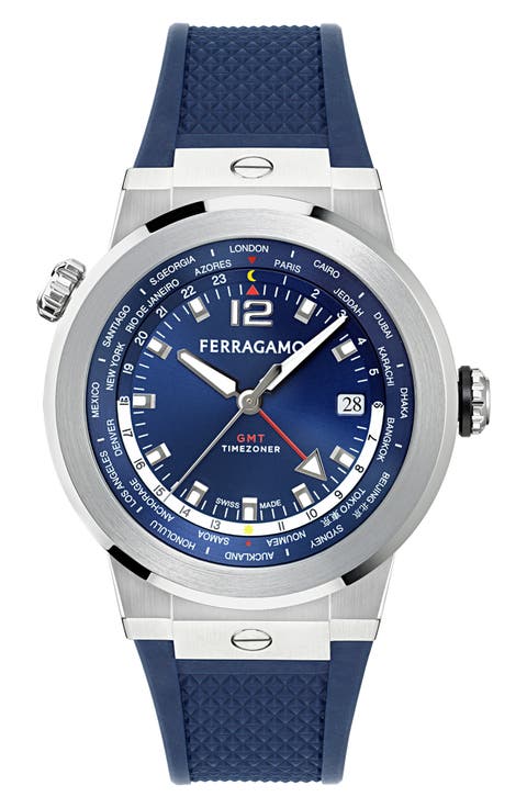 F-80 GMT Worldtime Silicone Strap Watch, 43mm