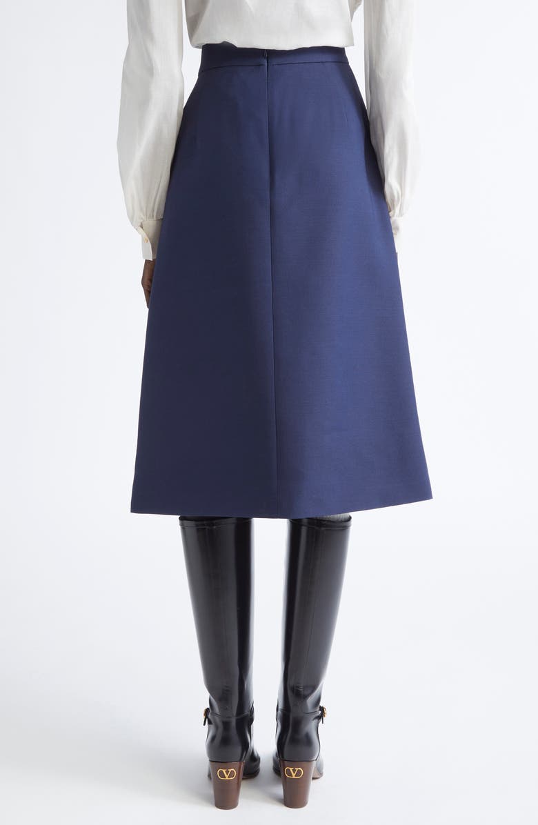 Valentino Garavani Belted Virgin Wool & Silk Midi Skirt, Alternate, color, Indigo Multi