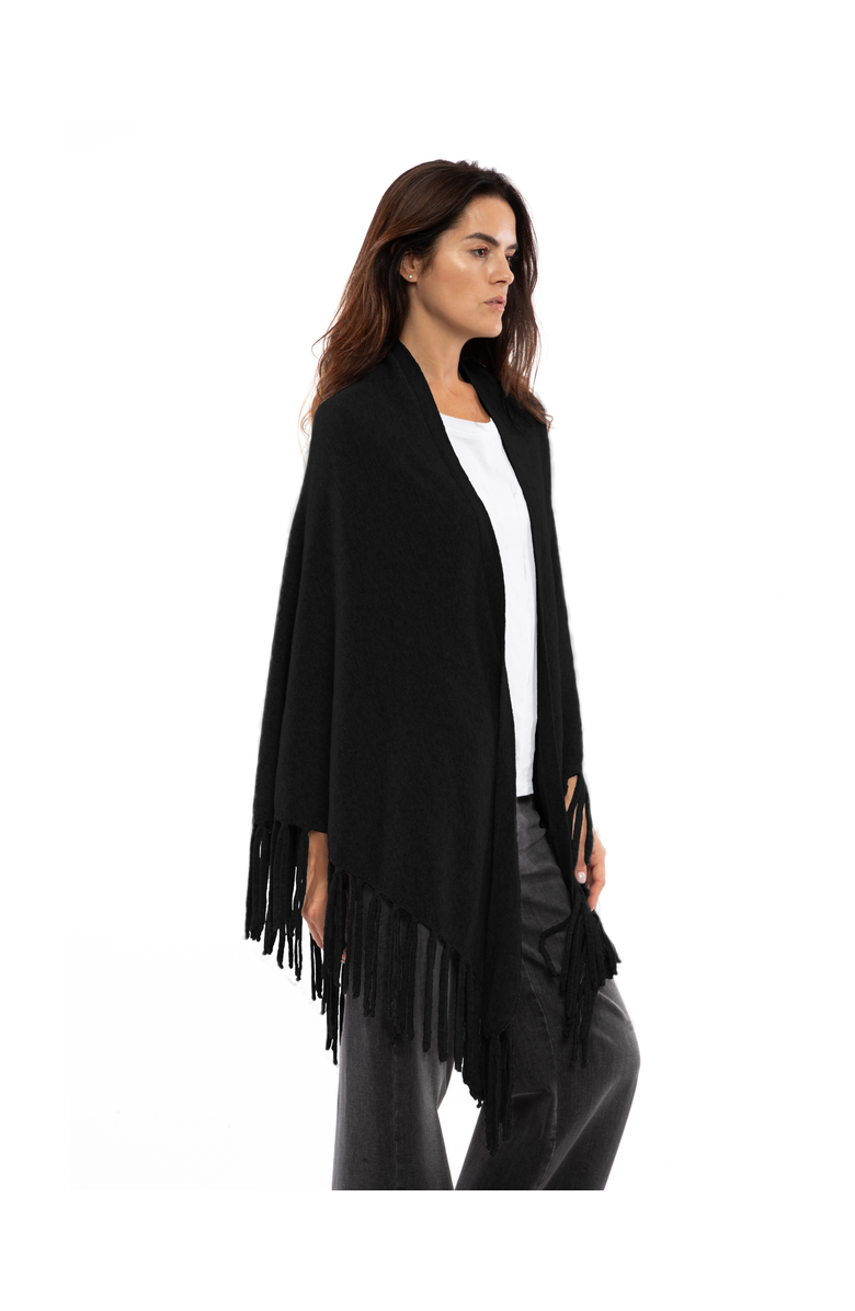 Monticelli Cashmere Pure Cashmere Fringe Wrap, Alternate, color, Black