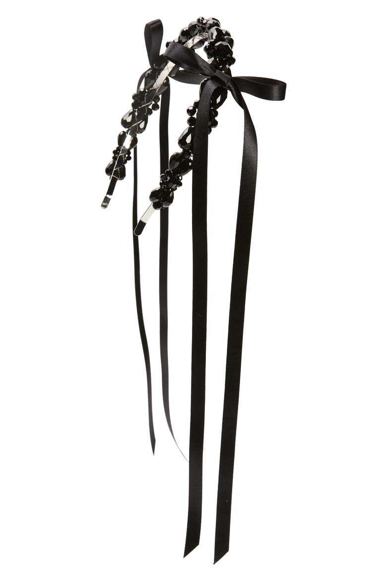 Daisy Chain Bow Ribbon Headband, Main, color, JET/ BLACK