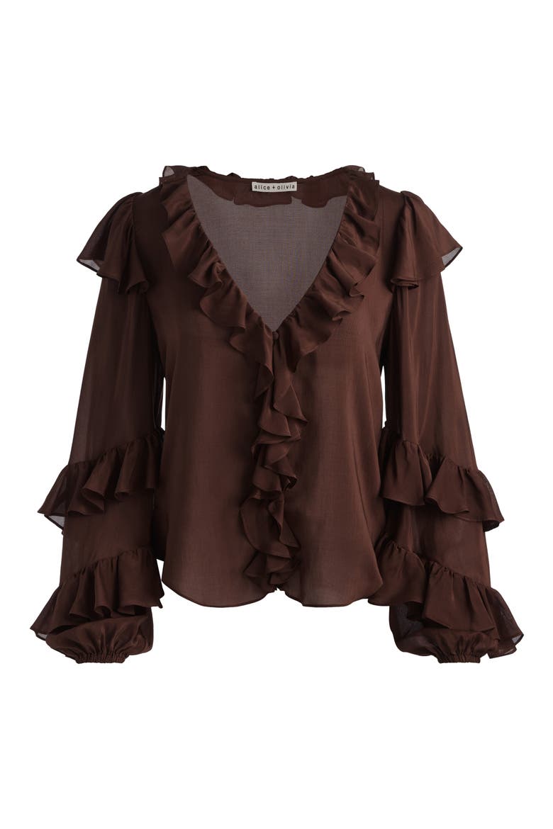 Rylee Ruffle Silk Blend Top, Alternate, color, DARK CHOCOLATE