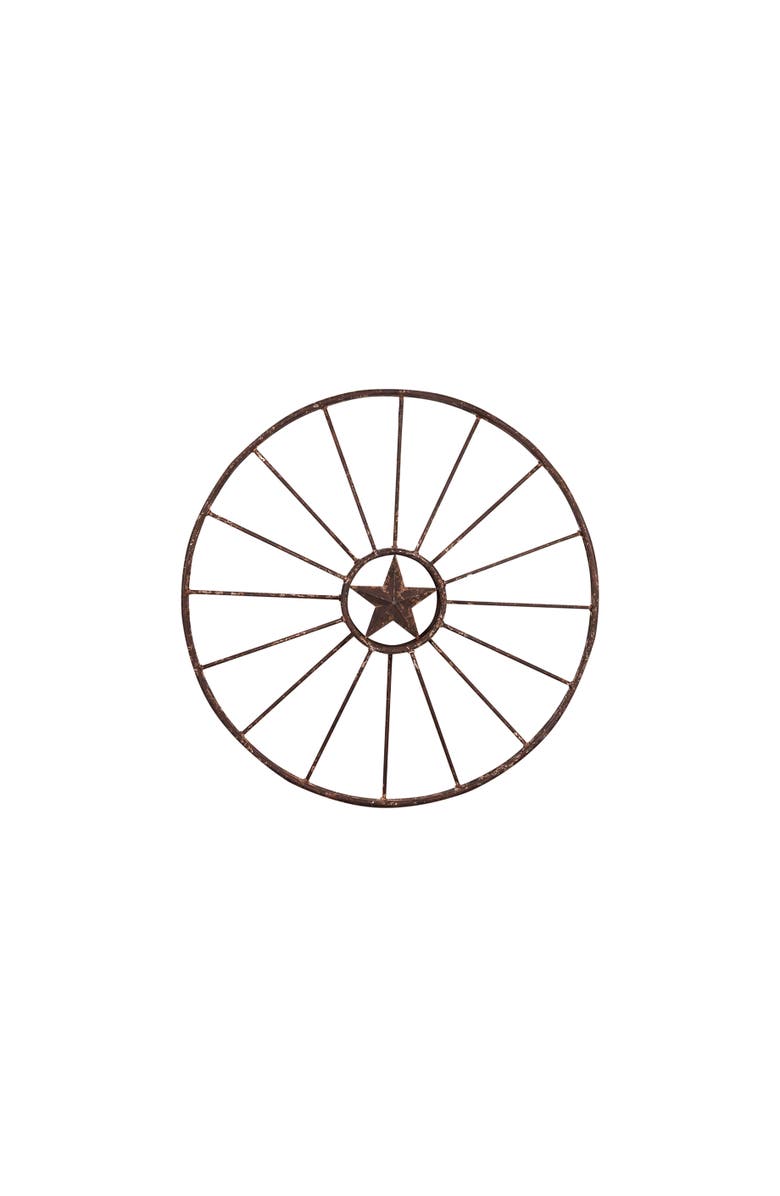 Storied Home Metal Wagon Wheel with Star Wall Decor, Brown, Main, color, Brown