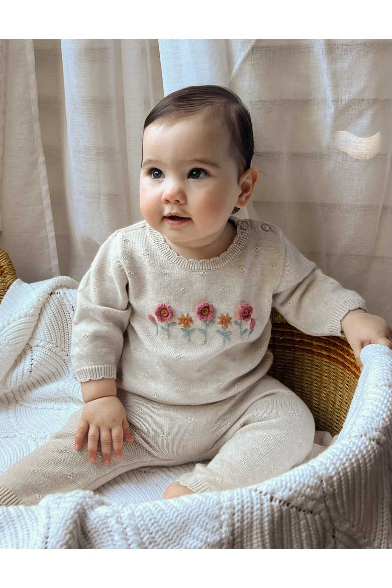 Scalloped Knit Set, Alternate, color, Wheat melange