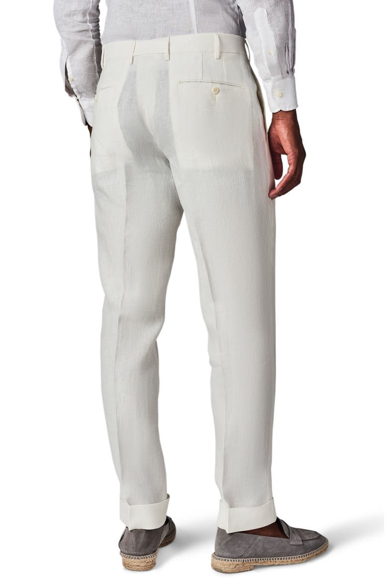 Parker Flat Front Solid Linen Trousers, Alternate, color, WHITE