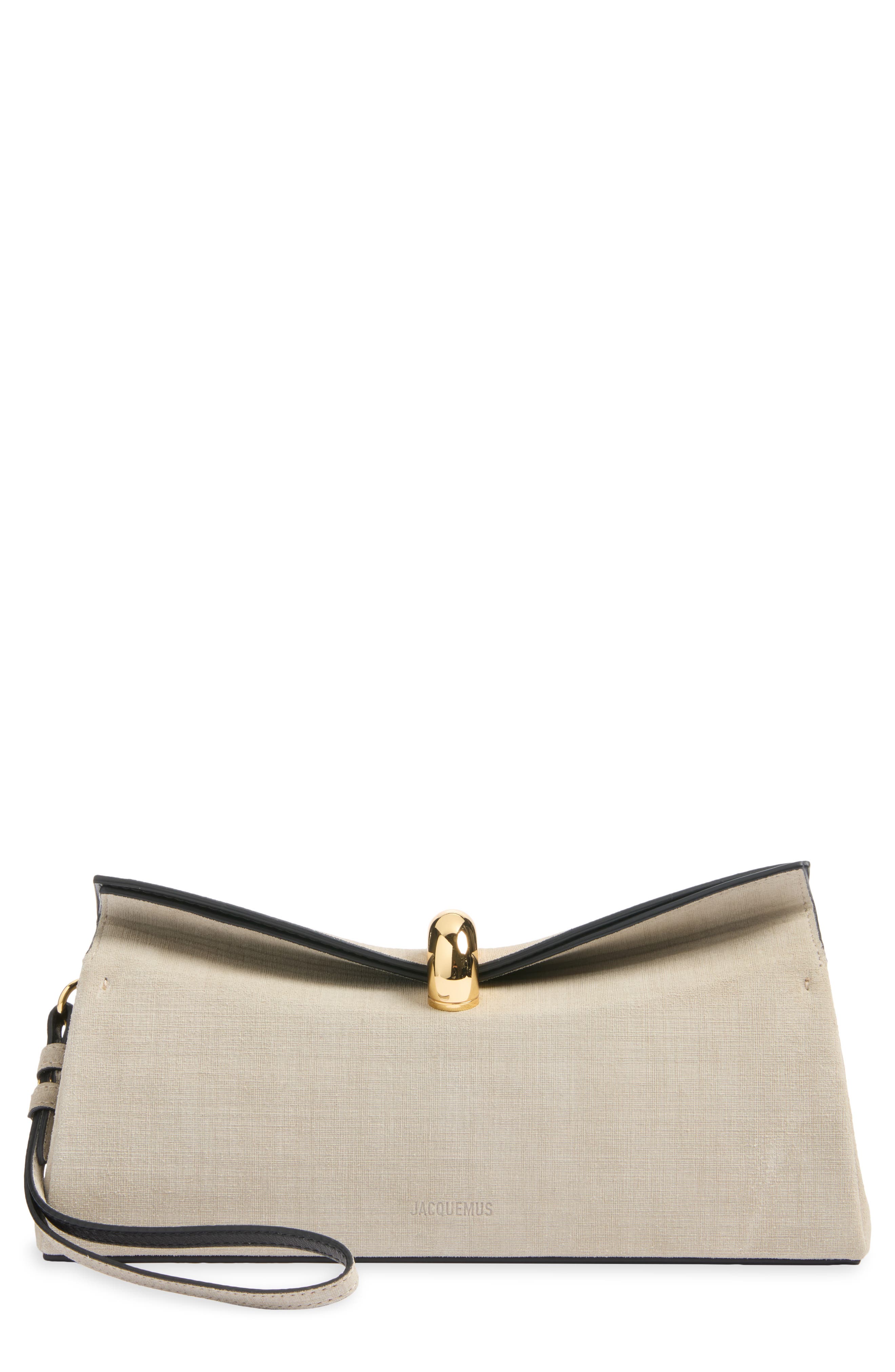 The Valérie Linen Effect Leather Clutch, Main, color, GREIGE / BLACK 1PV