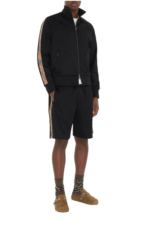 Burberry Checked Jacquard-trimmed Logo-embroidered Tech-jersey Track Jacket In Black