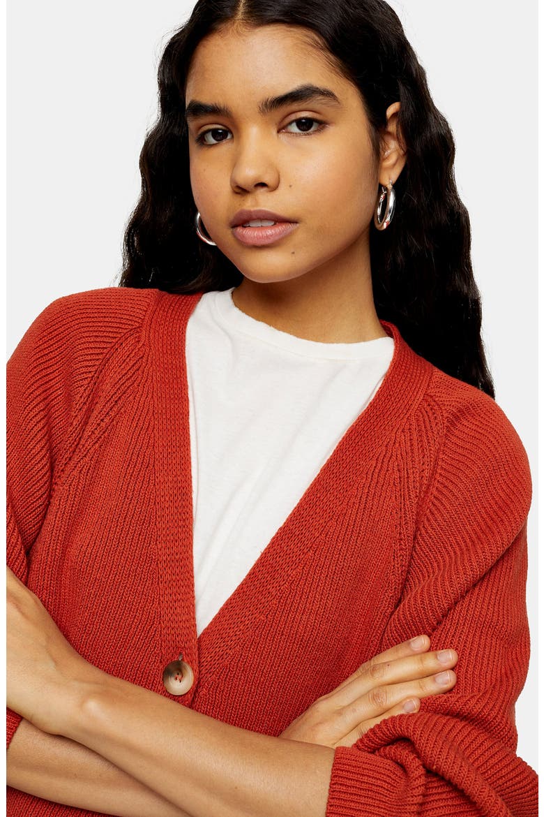 V-Neck Cropped Cardigan, Alternate, color, ORANGE