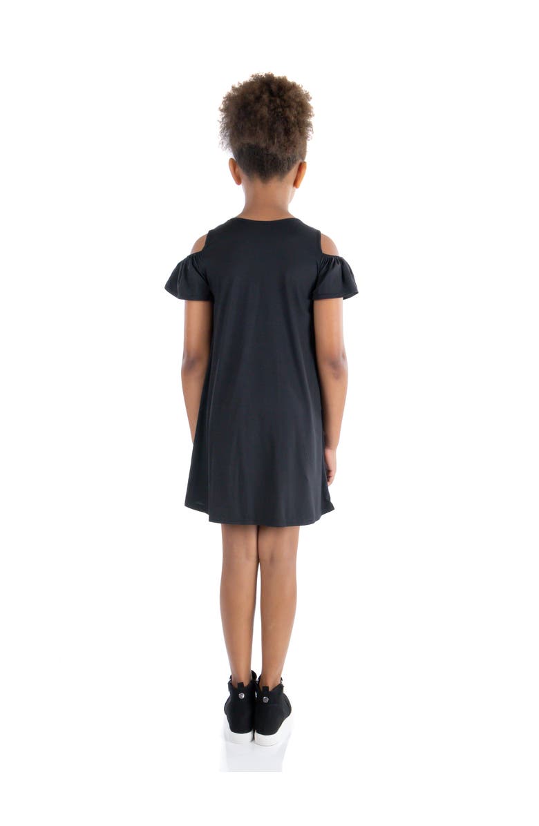 24sevenKid Pleated Cold Shoulder Summer Dress, Alternate, color, Black