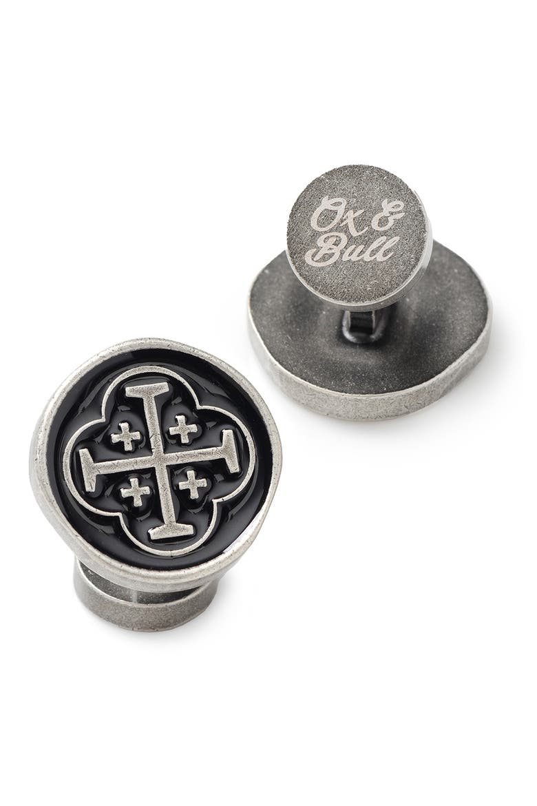 Shipwreck Cross Coin Cuff Links, Alternate, color, BLACK