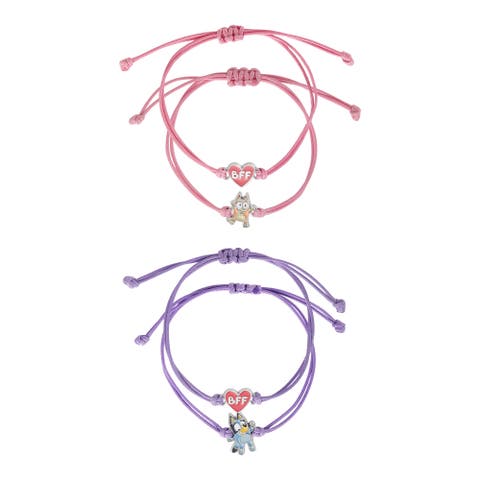 Adjustable Friendship Bracelet Set, Heart Charm, 4-Pack