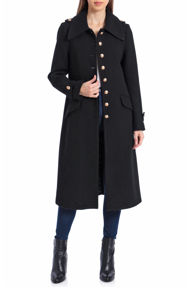 Wool Blend Fit & Flare Coat, Main, color, BLACK