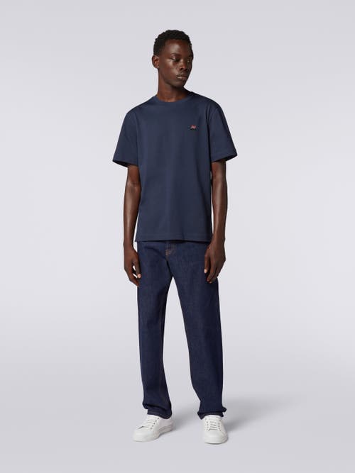 Missoni Crew-neck Cotton T-shirt With Embroidery And Logo In Blue
