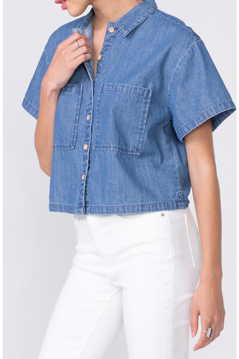 Sami Short Sleeve Cotton Chambray Button-Up Shirt, Alternate, color, CHAMBRAY