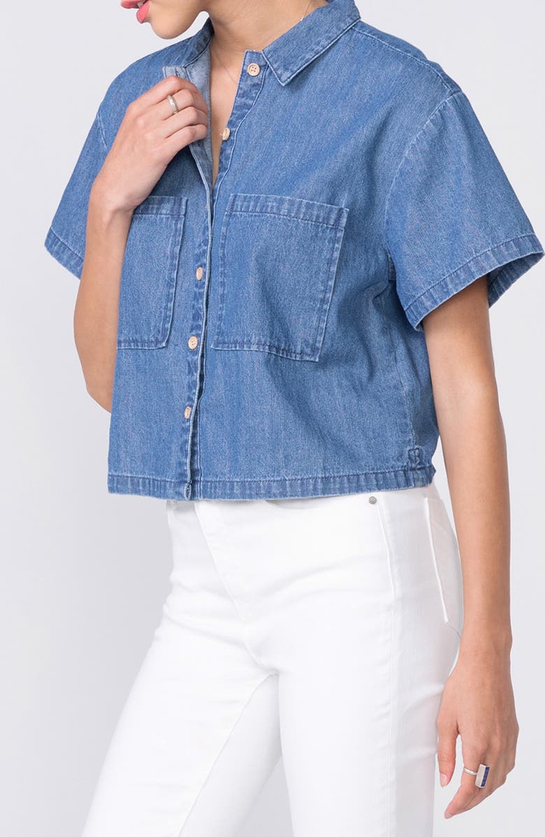 Unpublished Sami Short Sleeve Cotton Chambray Button-Up Shirt, Alternate, color, Chambray