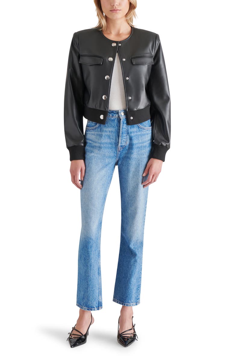 BB Dakota by Steve Madden Faux Leather Crop Bomber Jacket, Alternate, color, 