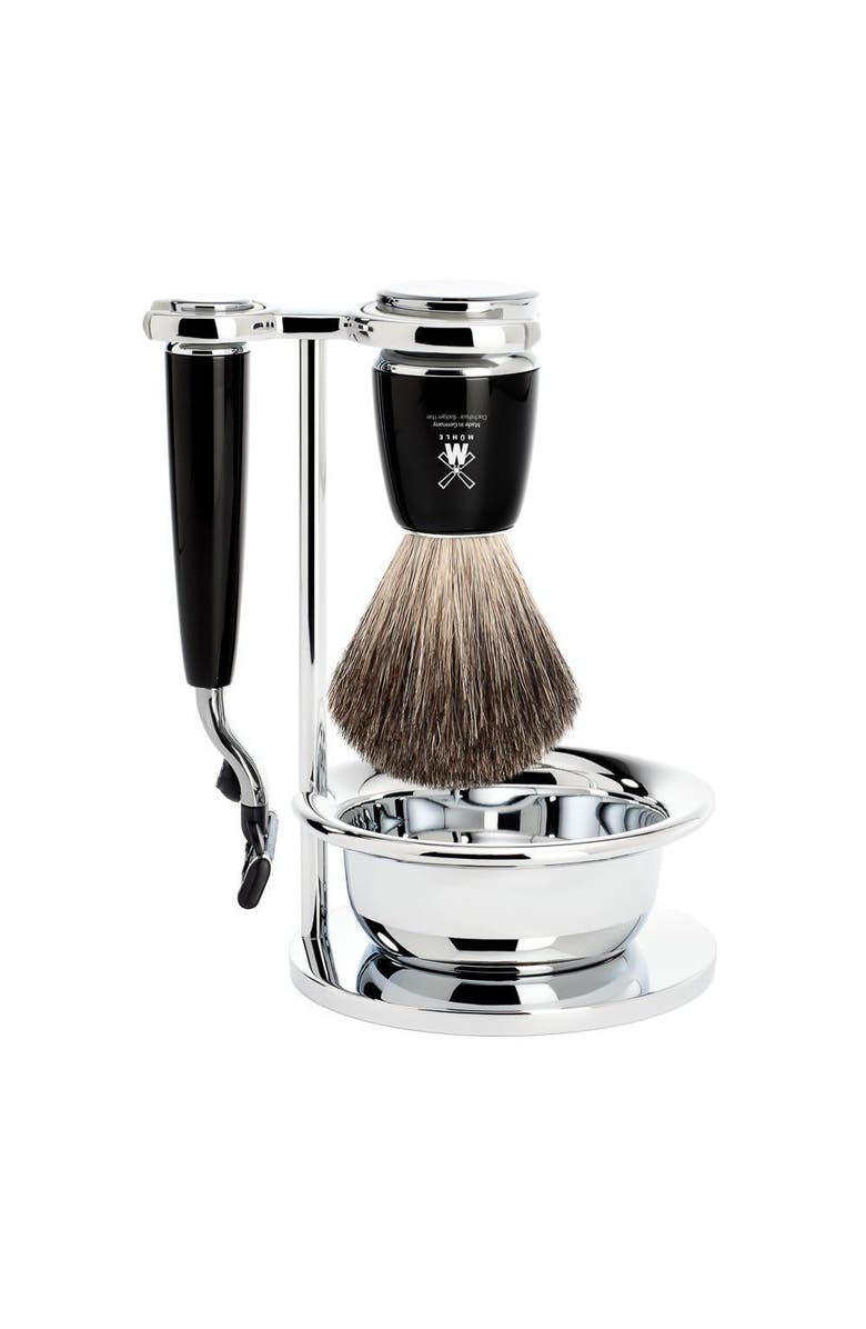 MÜHLE Rytmo Black 4-Piece Pure Badger & Mach-3 Shaving Set, Main, color, Black